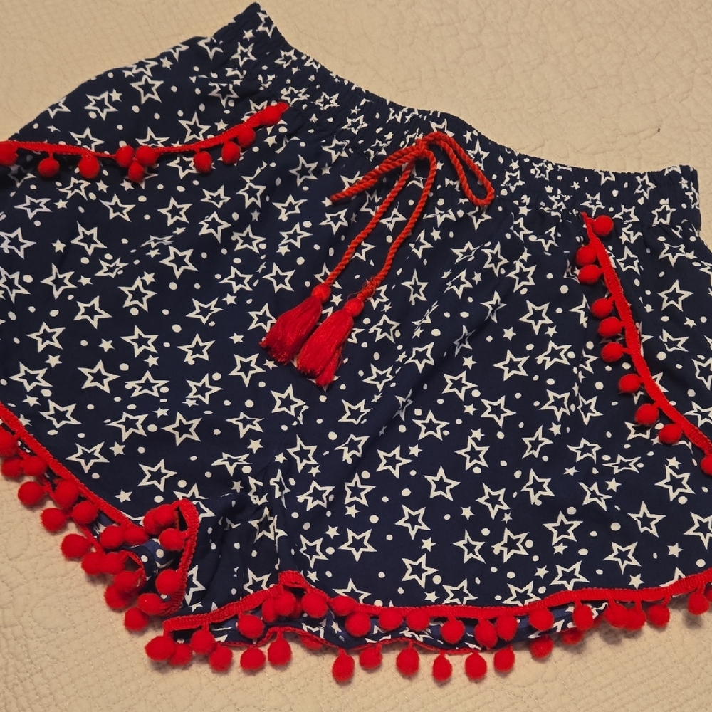 Navy Star Print Women's Shorts with Red Accents